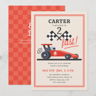 Growing Two Fast Speed Racer Kids Birthday Party Invitation