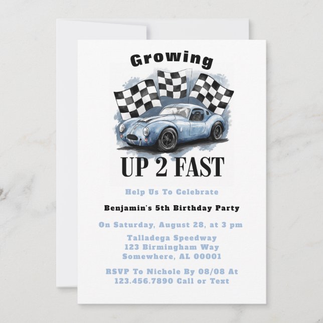 Growing Up 2 Fast Birthday Party  Invitation (Front)