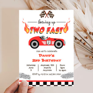 Growing Up One Fast Red Race Car 1st Birthday Invitation