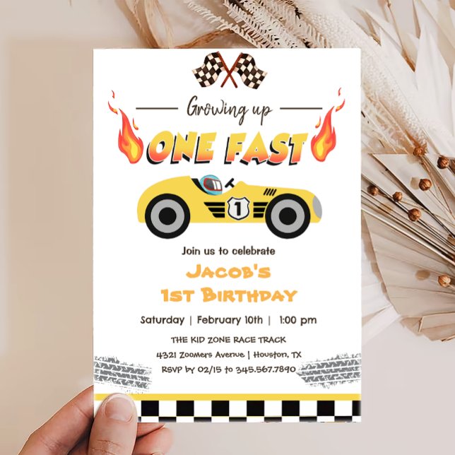Growing Up One Fast Red Race Car 1st Birthday Invitation (Creator Uploaded)