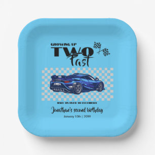 Growing Up To Fast 2nd birthday Blue Sports Car Paper Plate