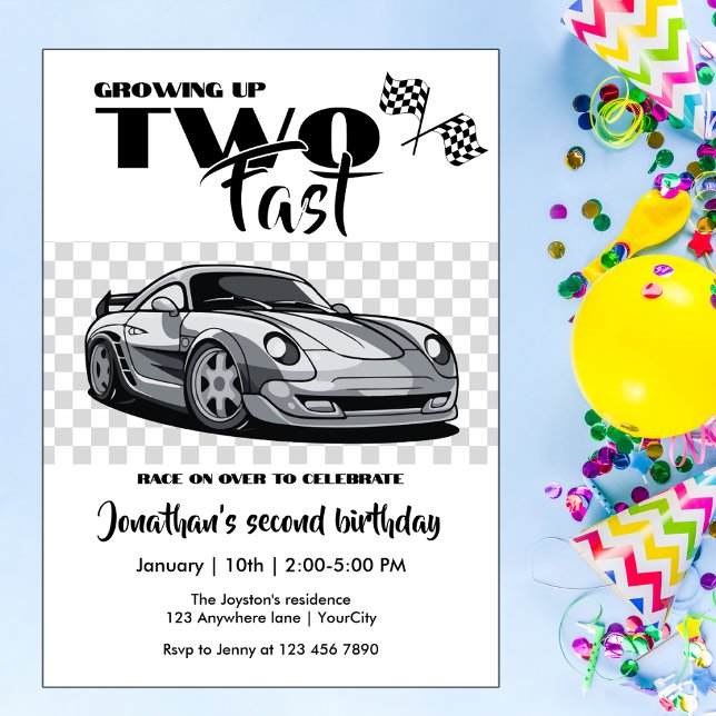 Growing Up To Fast 2nd birthday  Modern Race Car Invitation (Creator Uploaded)