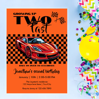 Growing Up To Fast 2nd birthday  Red Sports Car Invitation