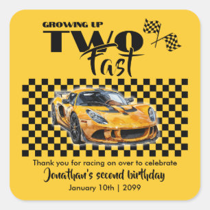 Growing Up To Fast 2nd birthday  Yellow Sports Car Square Sticker