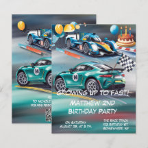 Growing Up To Fast Boy Birthday Party Invitation