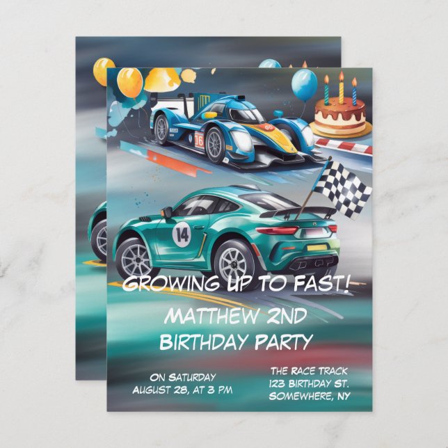 Growing Up To Fast Boy Birthday Party Invitation (Front/Back)