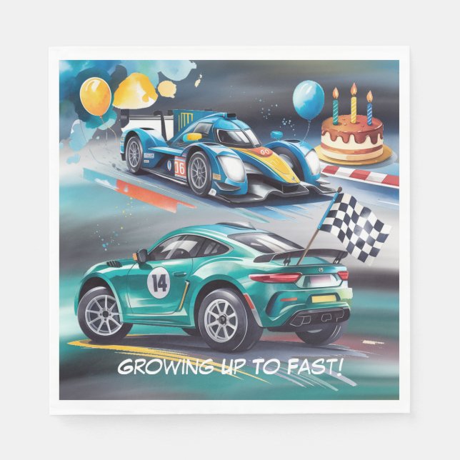 Growing Up To Fast Boy Birthday Party Napkin (Front)