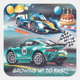 Growing Up To Fast Boy Birthday Party Square Sticker