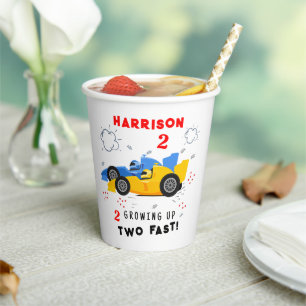 Growing Up Two Fast 2nd Birthday Kids Racing Cars Paper Cups