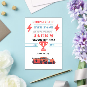 Growing Up Two Fast 2nd Birthday Party Invitation
