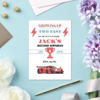 Growing Up Two Fast 2nd Birthday Party Invitation