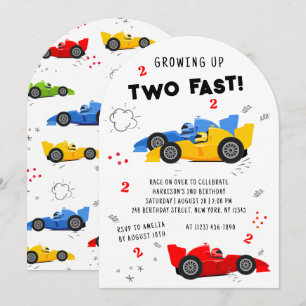 Growing Up Two Fast 2nd Birthday Race Cars Invitation