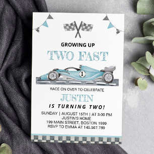 Growing Up Two Fast Birthday Invitation Racing Car