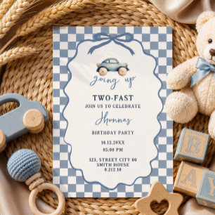 Growing Up Two Fast blue retro birthday invitation