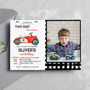 Growing Up Two Fast Car Boy Birthday Invitation