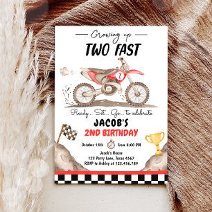 Growing Up Two Fast Dirt Bike Biking Boy Birthday Invitation