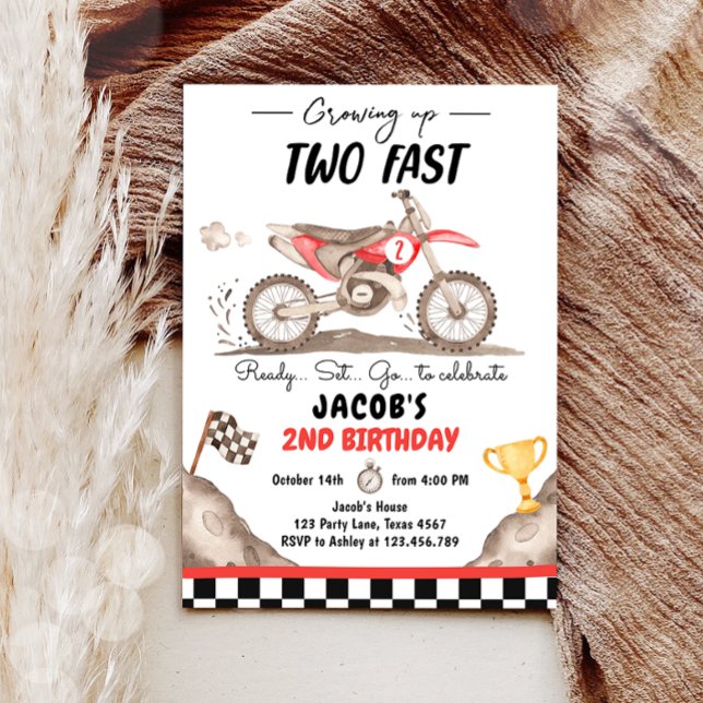 Growing Up Two Fast Dirt Bike Biking Boy Birthday Invitation (Creator Uploaded)