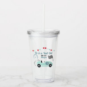 Growing Up Two Fast Festive Blue Race Car Birthday Acrylic Tumbler