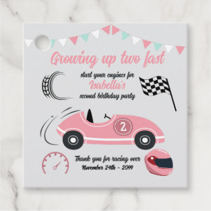 Growing Up Two Fast Festive Pink Race Car Birthday Favour Tags