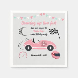 Growing Up Two Fast Festive Pink Race Car Birthday Napkin