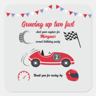 Growing Up Two Fast Festive Red Race Car Birthday Square Sticker