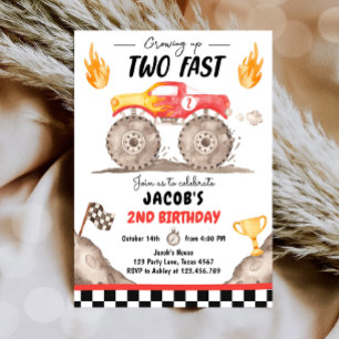 Growing Up Two Fast Monster Truck Boy Birthday Invitation