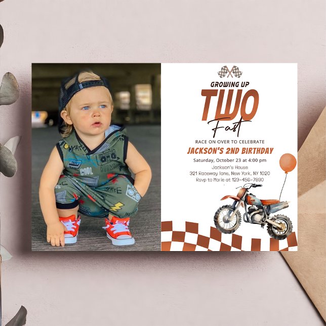 Growing Up Two Fast Orange Dirt Bike 2nd Birthday Invitation (Creator Uploaded)
