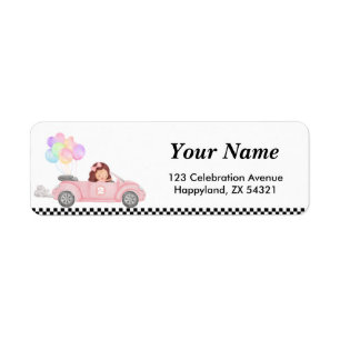 Growing Up Two Fast Pink Race Car Girl 2nd bday Return Address Label