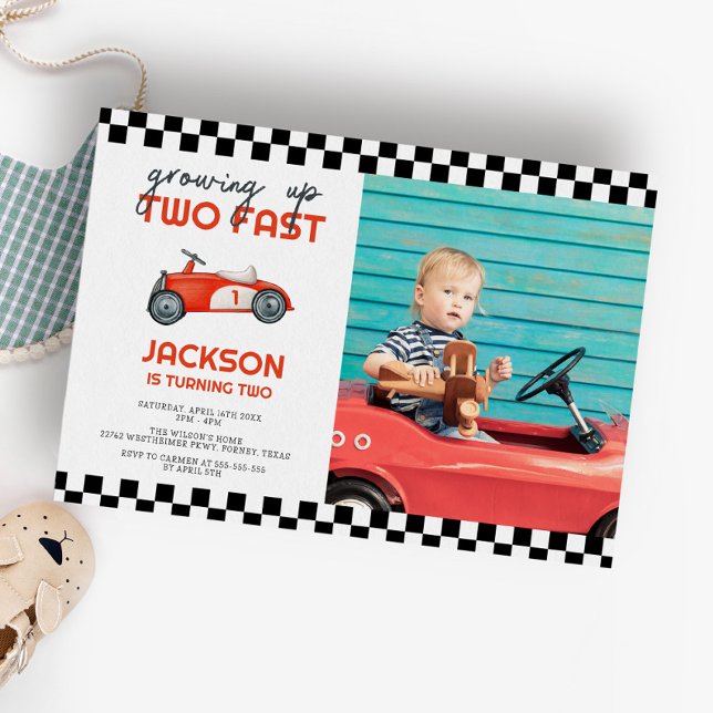 Growing Up Two Fast Race Car 2nd Birthday Party Invitation (Creator Uploaded)