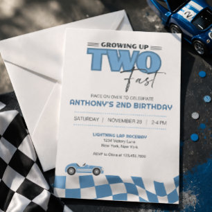 Growing Up Two Fast Race Car Birthday Invitation