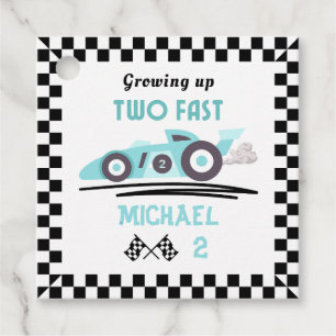 Growing Up Two Fast Race Car Blue Boy 2nd birthday Favour Tags