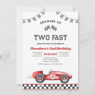 Growing Up Two Fast Race Car Boy 2nd Birthday Invitation