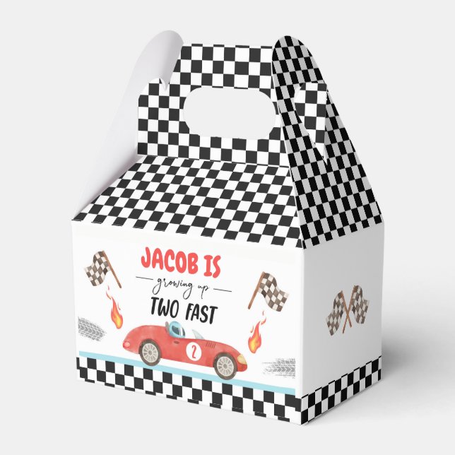 Growing Up Two Fast Race Car Boy Second Birthday Favour Box (Front Side)