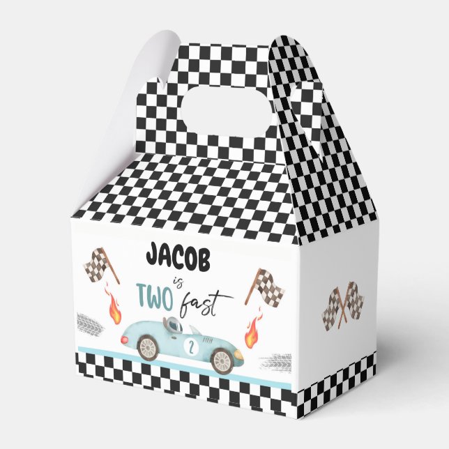Growing Up Two Fast Race Car Boy Second Birthday Favour Box (Front Side)