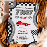 Growing up two fast racing theme cool 2nd birthday invitation<br><div class="desc">Ready,  set,  go! Rev up the excitement for your little one's 2nd birthday with our Two Fast Racing invitations featuring cute watercolor racing flags,  tracks,  red racing car,  add your photo at the back. Get ready to race to the party in style!</div>