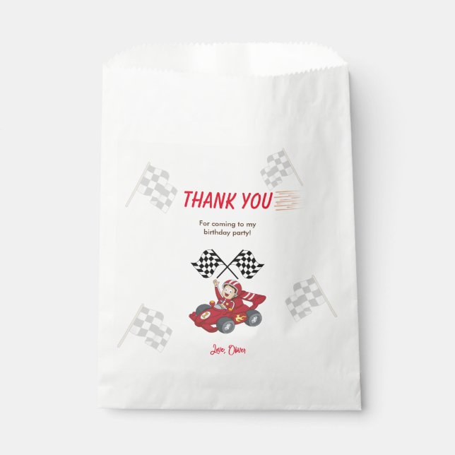 Growing up two fast red car favour bag (Front)