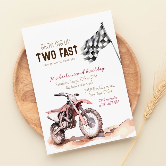 Growing Up TWO Fast Red Dirt Bike 2nd birthday Invitation (Creator Uploaded)