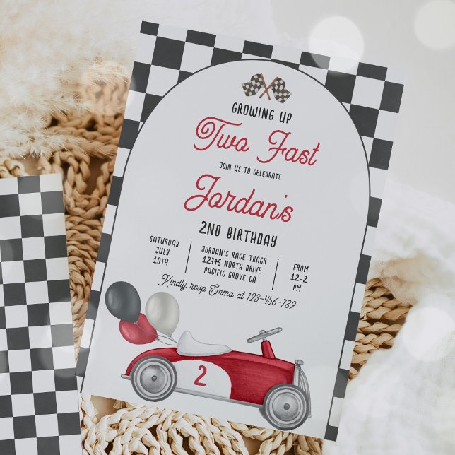 Growing Up Two Fast Red Race Car 2nd Birthday Invitation (Creator Uploaded)