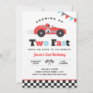 Growing Up Two Fast Red Race Car 2nd Invitation