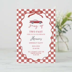 Growing Up Two Fast Red retro birthday invitation