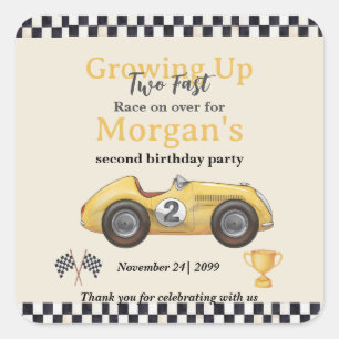 Growing Up Two Fast Yellow Race Car Kids 2nd  Square Sticker