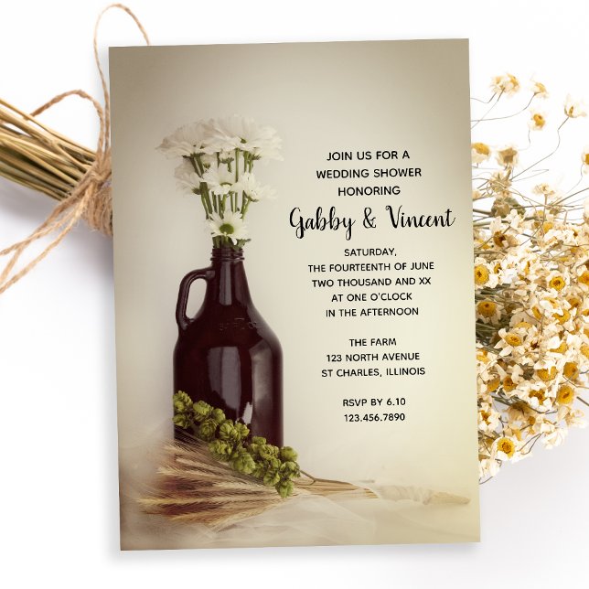Growler, Hops and Daisies Brewery Wedding Shower Invitation (Creator Uploaded)