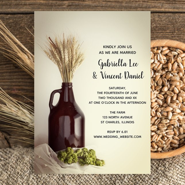 Growler, Hops and Wheat Brewery Wedding Invitation (Creator Uploaded)