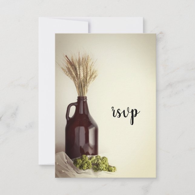 Growler, Hops and Wheat Brewery Wedding RSVP (Front)