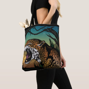 Growling Jaguar Jungle Design – Teal Yellow Wild Tote Bag