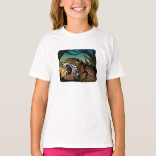 Growling Jaguar Jungle Design – Wild Cat Teal T-Shirt