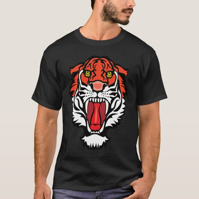 Growling Mouth Open Bengal Tiger Birthday Men Wome T-Shirt (Front)
