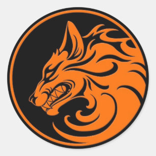 Growling Orange and Black Wolf Circle Classic Round Sticker