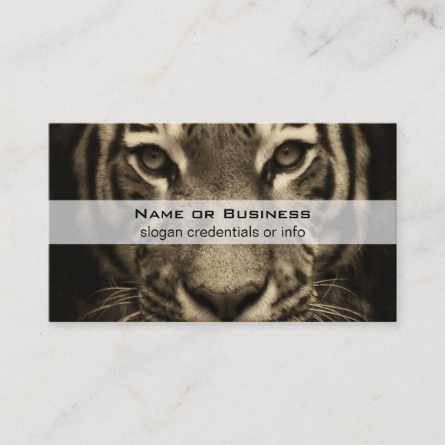 Growling Tiger Face in Sepia Tones Business Card (Front)