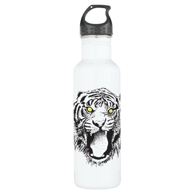 Growling Tiger in Black with Yellow Eyes 710 Ml Water Bottle (Front)